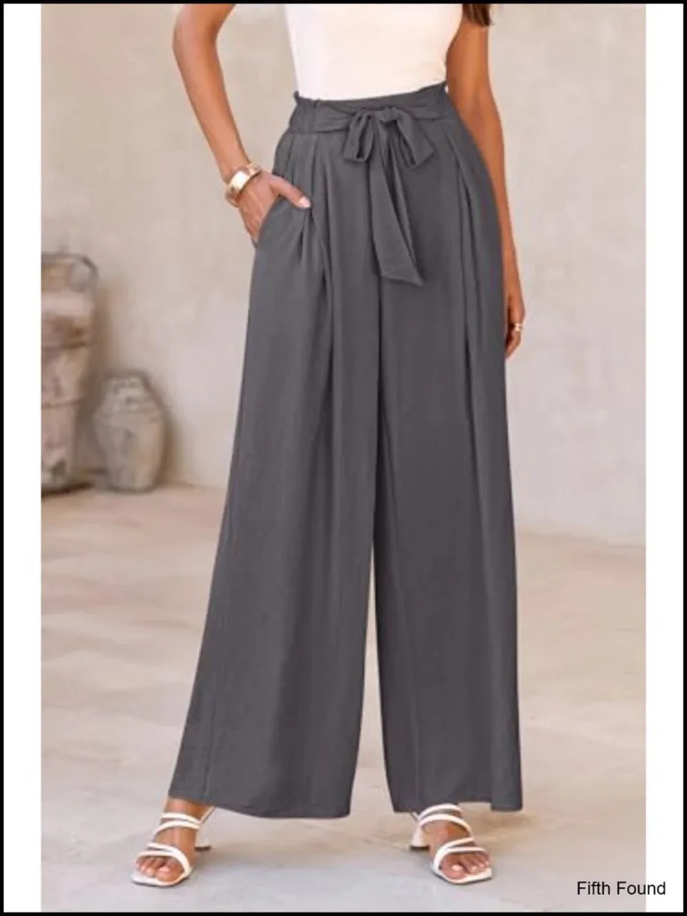 High Waisted Wide Leg Work Pants Palazzo Trousers with Pockets